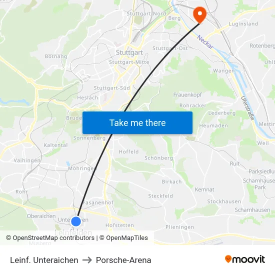 Leinf. Unteraichen to Porsche-Arena map