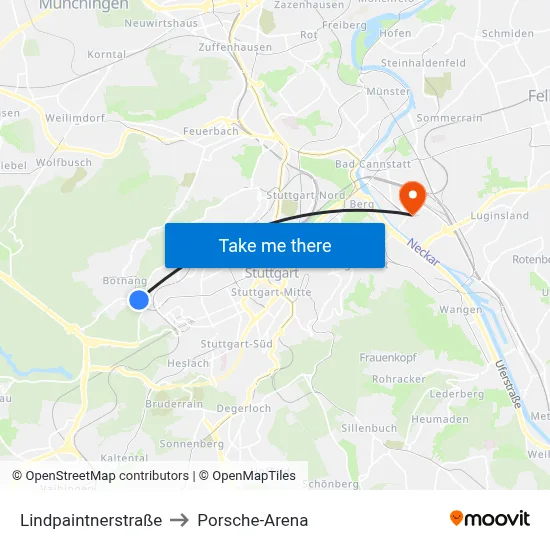 Lindpaintnerstraße to Porsche-Arena map