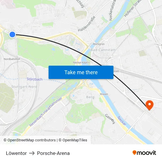 Löwentor to Porsche-Arena map