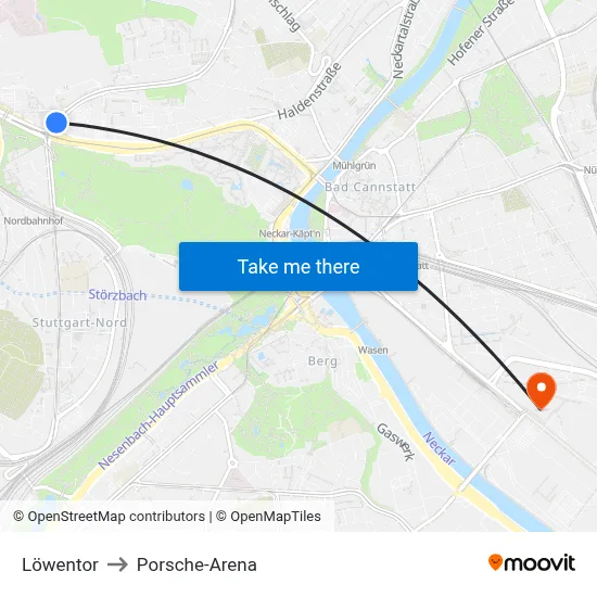 Löwentor to Porsche-Arena map