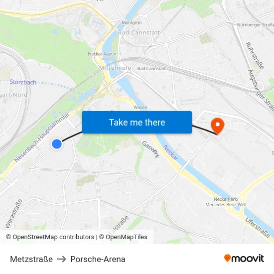 Metzstraße to Porsche-Arena map