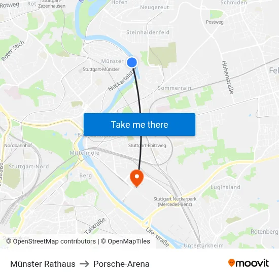Münster Rathaus to Porsche-Arena map