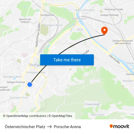 Österreichischer Platz to Porsche-Arena map