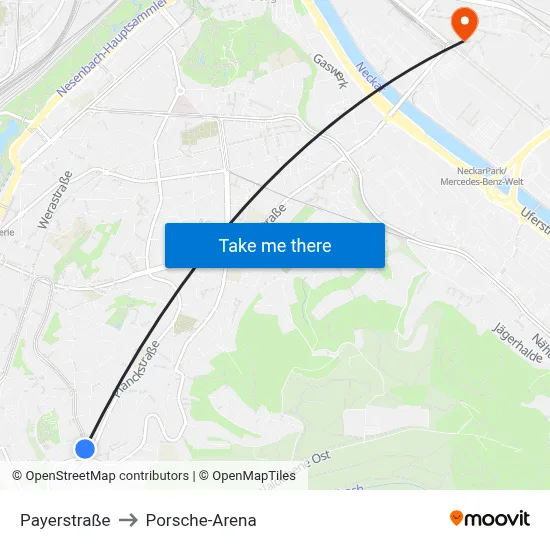 Payerstraße to Porsche-Arena map