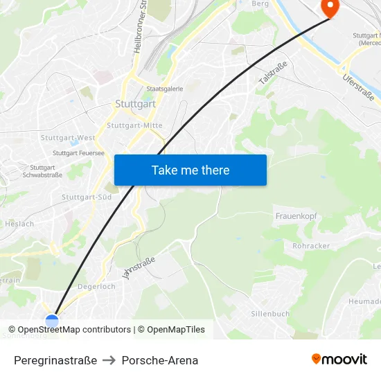 Peregrinastraße to Porsche-Arena map