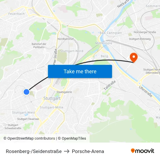 Rosenberg-/Seidenstraße to Porsche-Arena map