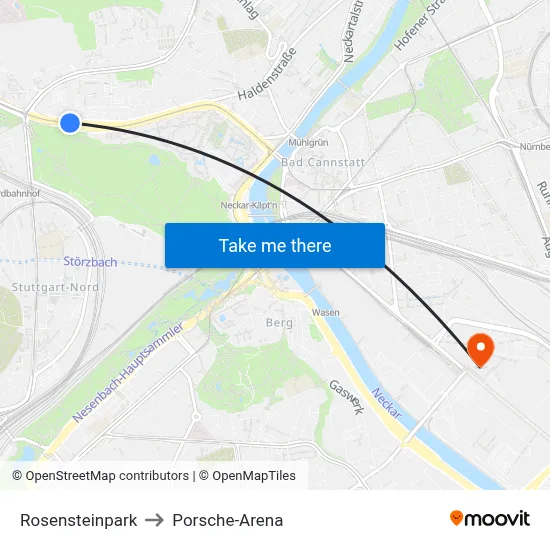Rosensteinpark to Porsche-Arena map