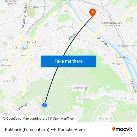 Ruhbank (Fernsehturm) to Porsche-Arena map