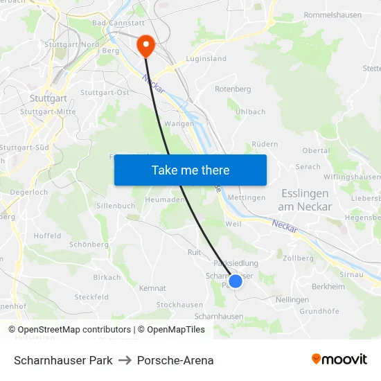 Scharnhauser Park to Porsche-Arena map
