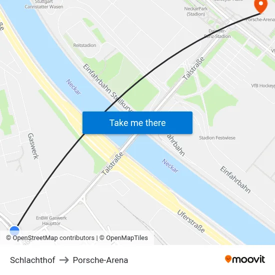 Schlachthof to Porsche-Arena map