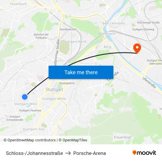 Schloss-/Johannesstraße to Porsche-Arena map