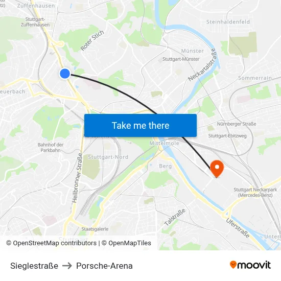 Sieglestraße to Porsche-Arena map