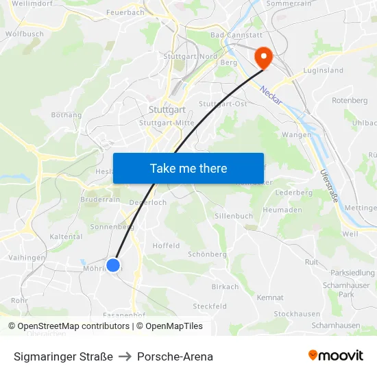 Sigmaringer Straße to Porsche-Arena map