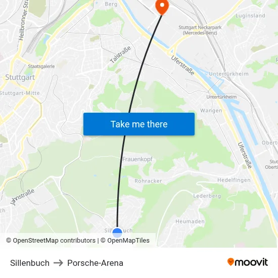 Sillenbuch to Porsche-Arena map
