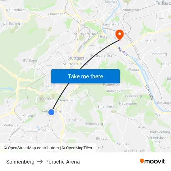 Sonnenberg to Porsche-Arena map