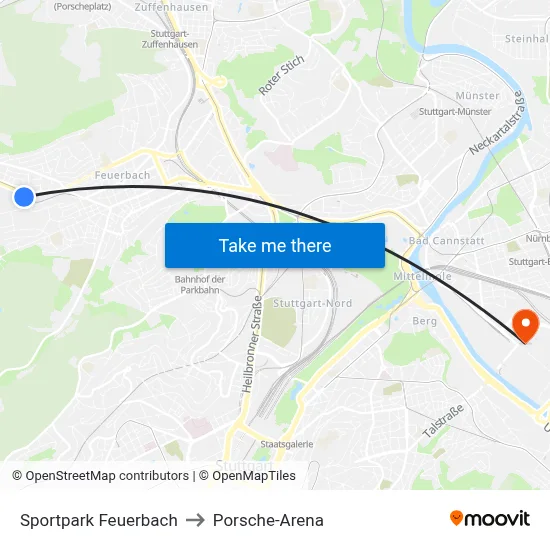 Sportpark Feuerbach to Porsche-Arena map