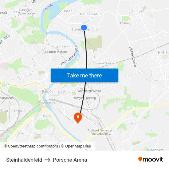 Steinhaldenfeld to Porsche-Arena map