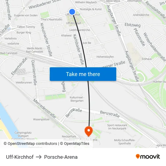 Uff-Kirchhof to Porsche-Arena map