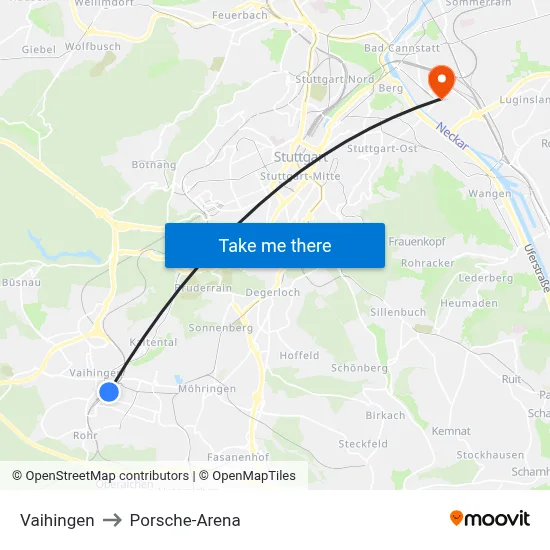 Vaihingen to Porsche-Arena map