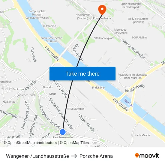 Wangener-/Landhausstraße to Porsche-Arena map