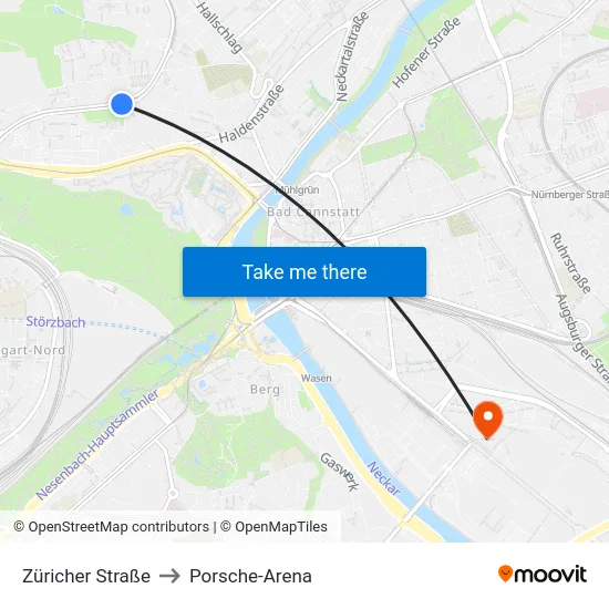 Züricher Straße to Porsche-Arena map