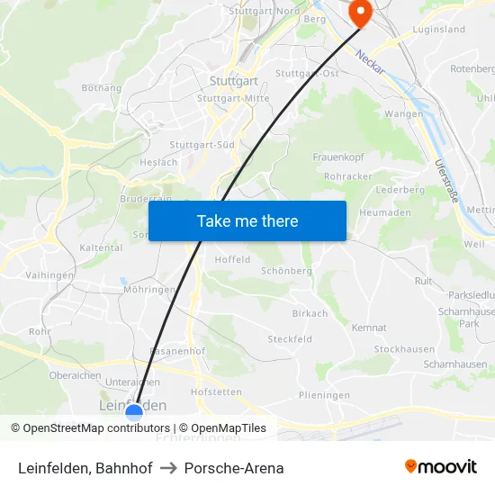Leinfelden, Bahnhof to Porsche-Arena map