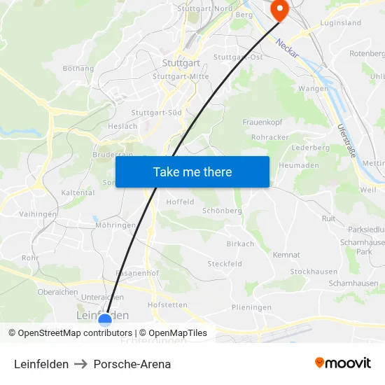 Leinfelden to Porsche-Arena map