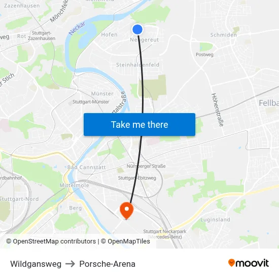 Wildgansweg to Porsche-Arena map