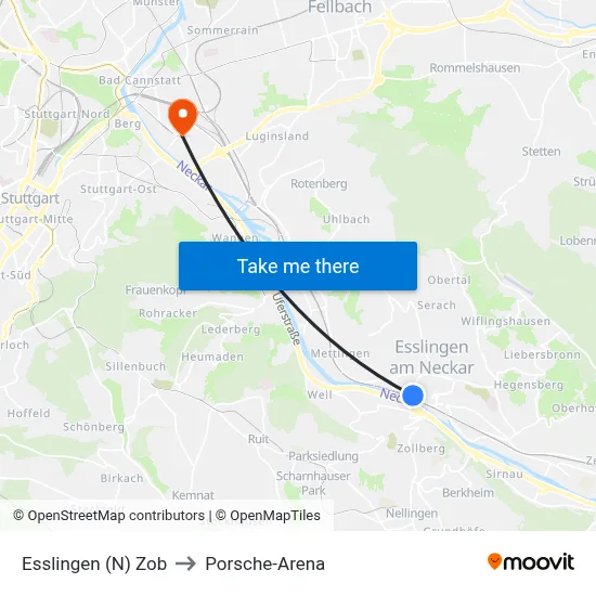 Esslingen (N) Zob to Porsche-Arena map