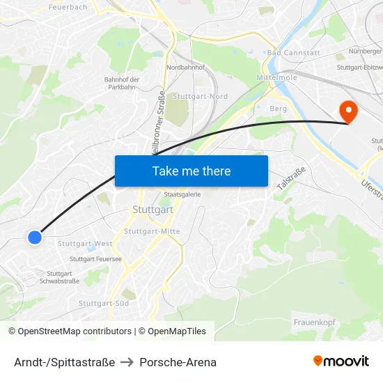 Arndt-/Spittastraße to Porsche-Arena map