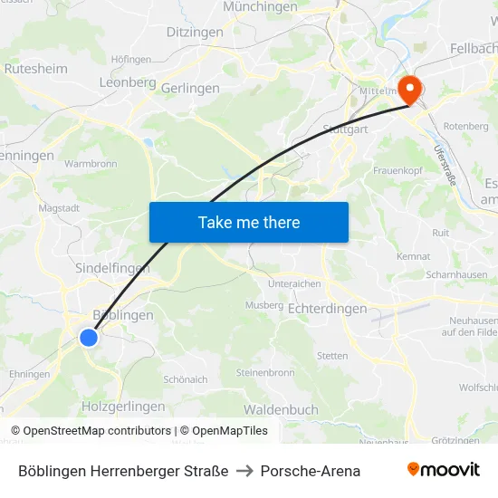 Böblingen Herrenberger Straße to Porsche-Arena map
