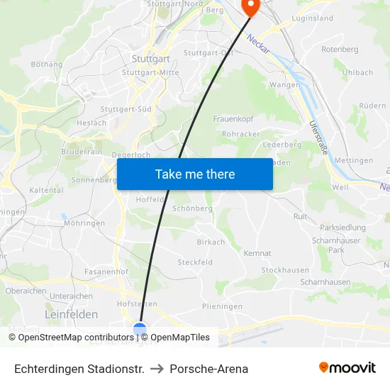Echterdingen Stadionstr. to Porsche-Arena map