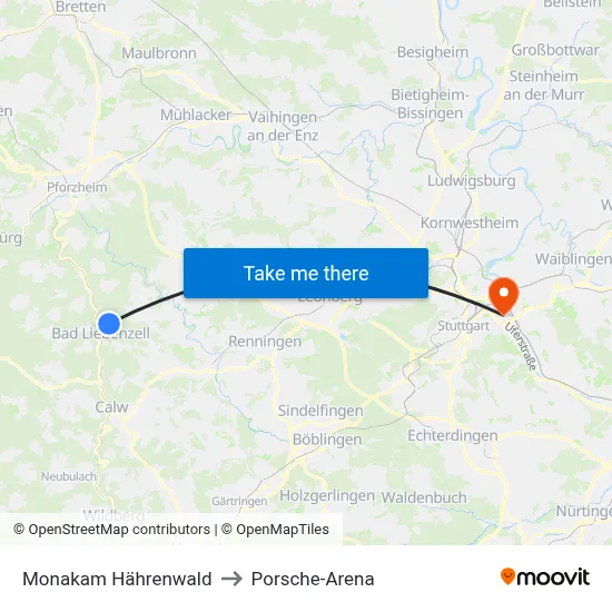Monakam Hährenwald to Porsche-Arena map