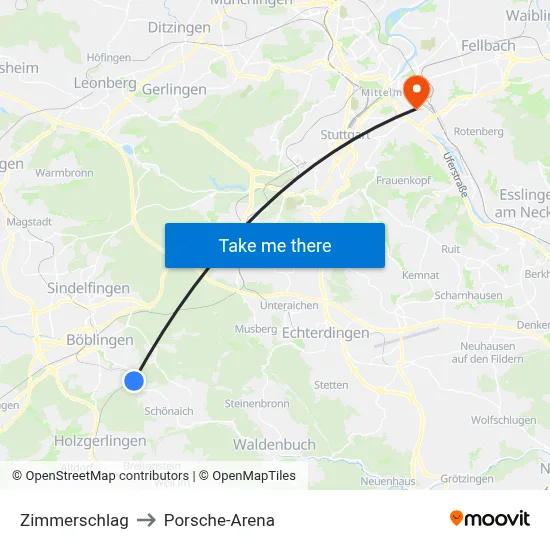 Zimmerschlag to Porsche-Arena map