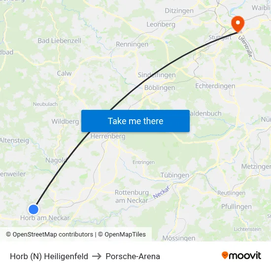 Horb (N) Heiligenfeld to Porsche-Arena map