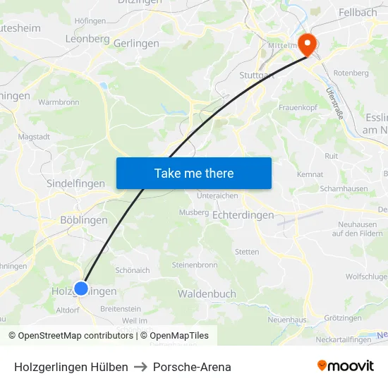 Holzgerlingen Hülben to Porsche-Arena map