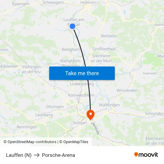 Lauffen (N) to Porsche-Arena map