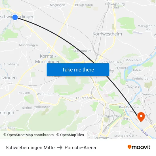 Schwieberdingen Mitte to Porsche-Arena map