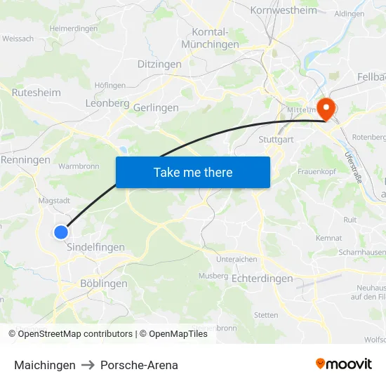 Maichingen to Porsche-Arena map