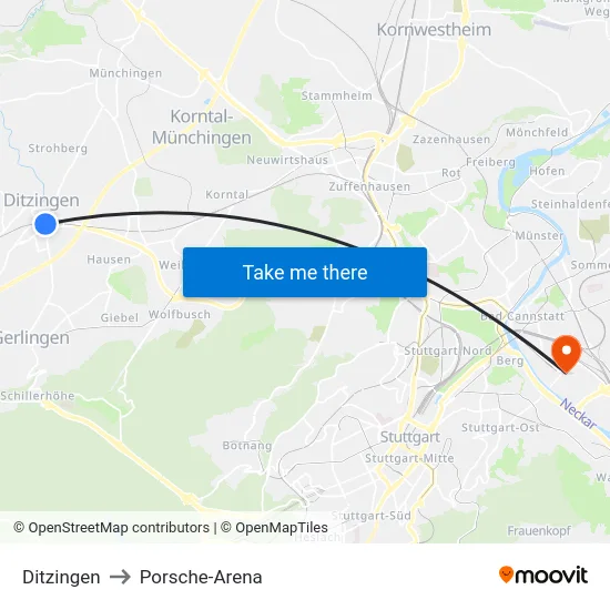 Ditzingen to Porsche-Arena map