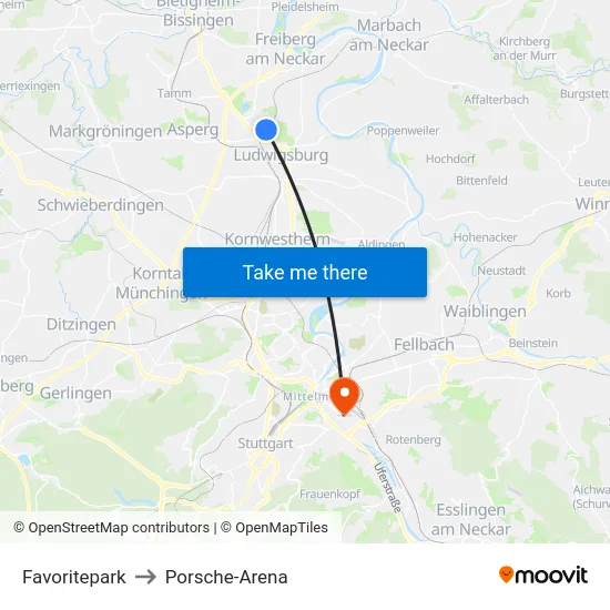 Favoritepark to Porsche-Arena map