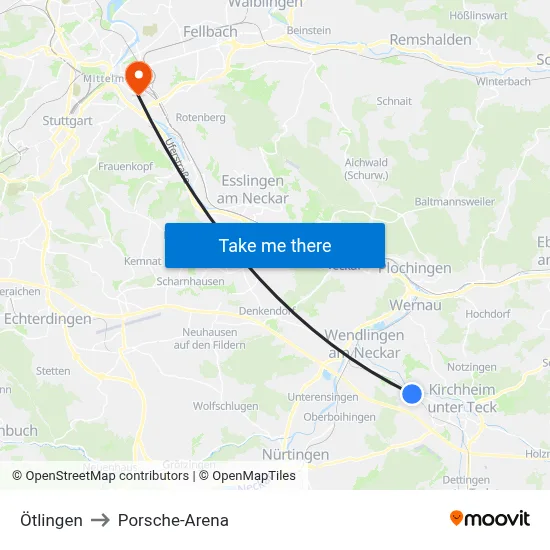 Ötlingen to Porsche-Arena map