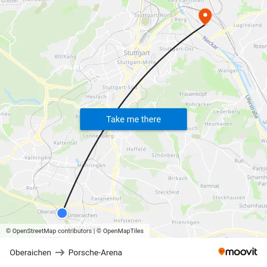 Oberaichen to Porsche-Arena map