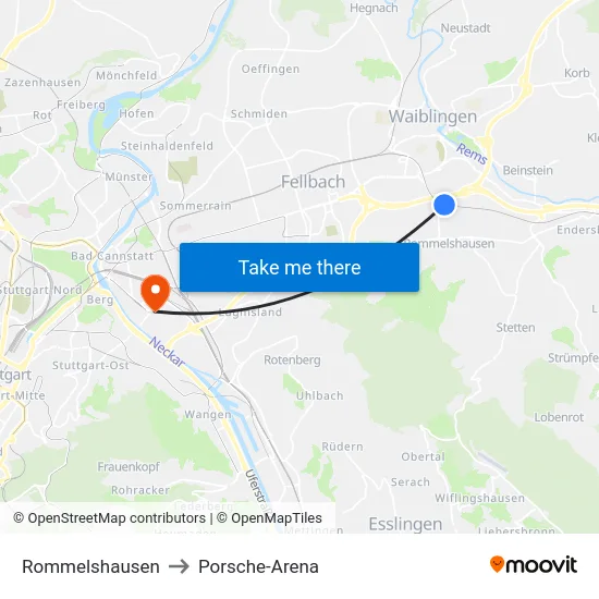 Rommelshausen to Porsche-Arena map
