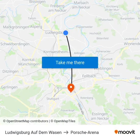 Ludwigsburg Auf Dem Wasen to Porsche-Arena map