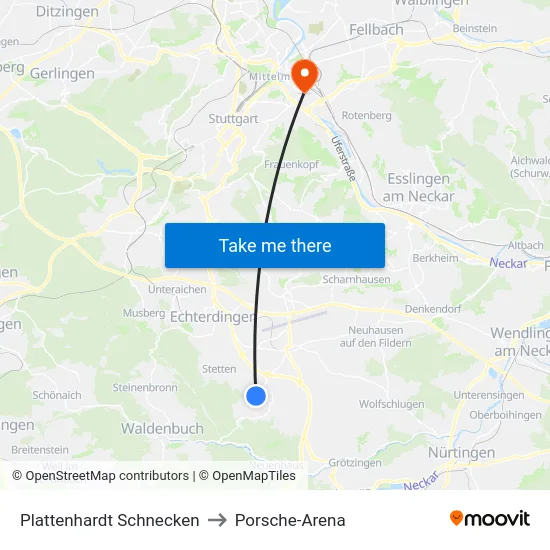 Plattenhardt Schnecken to Porsche-Arena map