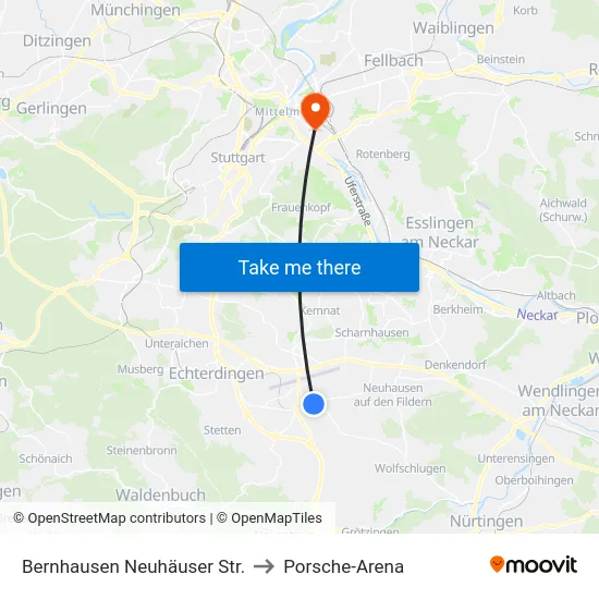 Bernhausen Neuhäuser Str. to Porsche-Arena map
