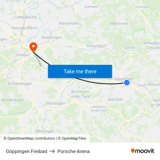 Göppingen Freibad to Porsche-Arena map