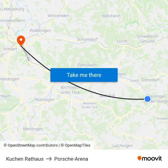 Kuchen Rathaus to Porsche-Arena map