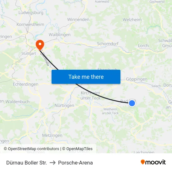 Dürnau Boller Str. to Porsche-Arena map